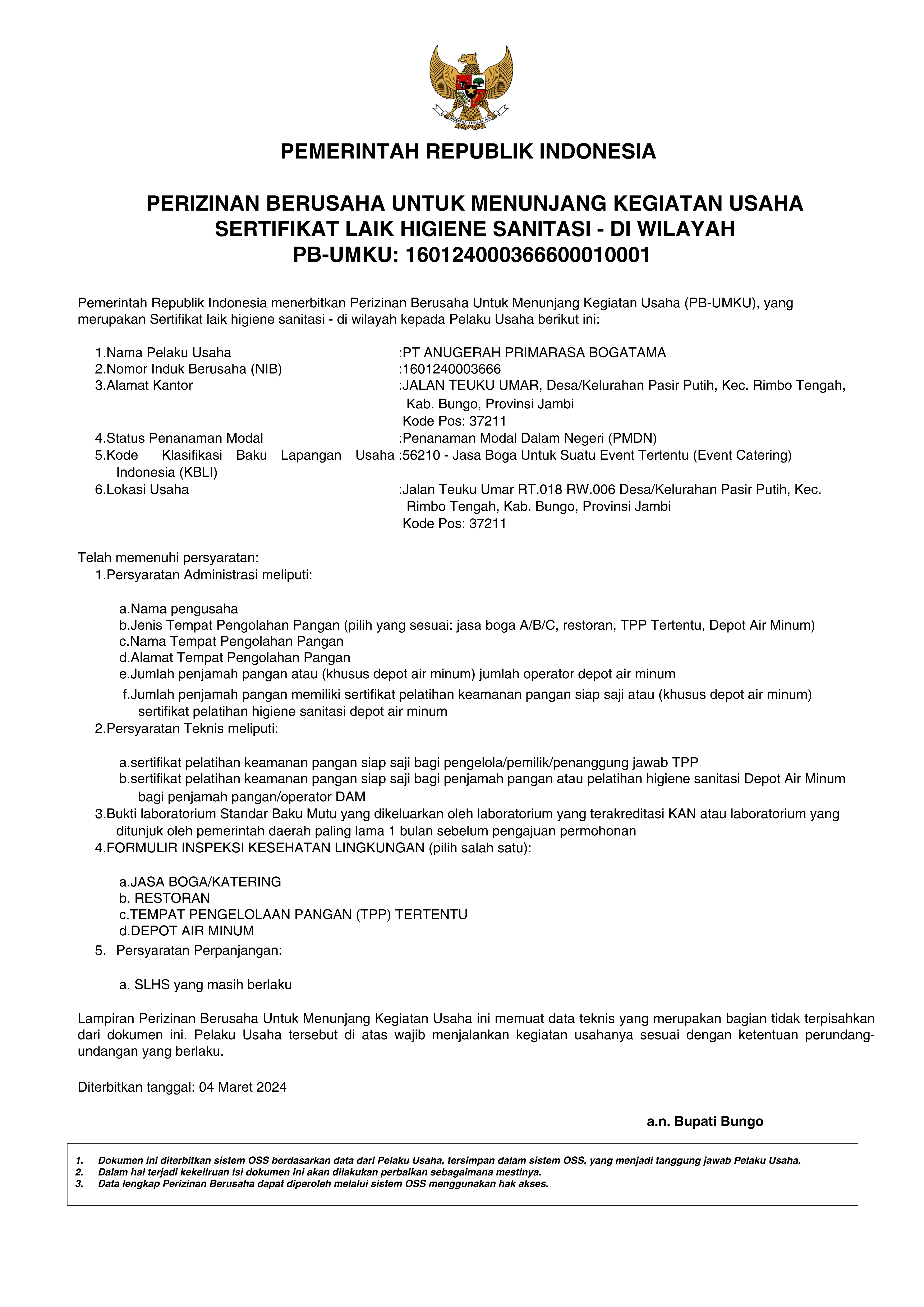 PERIZINAN BERUSAHA UNTUK MENUNJANG KEGIATAN USAHA